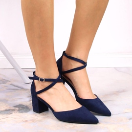 T.Sokolski Zapatos de salón para mujer de ante con tacón en punta, azul marino 5