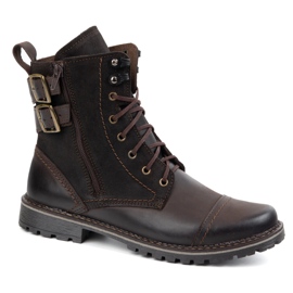 Olivier Zapatos para hombres Motocicleta militar militar cuero 83kz marrón 2