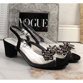 Sandalias de mujer en taco transparente con piedras en negro Sabatina 2014-600 2
