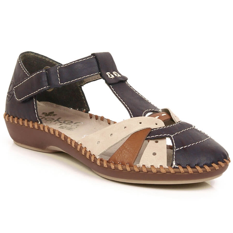 Cómodas sandalias planas de mujer con velcro Rieker M1655-14 beige 2