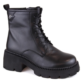Botas de mujer de piel con tacón y plataforma, aislantes, negro, T.Sokolski 191 1