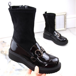Botas de mujer en charol con plataforma, aislantes negro Sabatina DM23-18N 1
