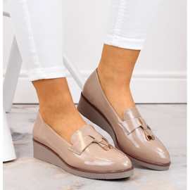 Zapatos cuña mujer slip-on, charol beige, Vinceza 58266 8