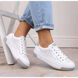 Deportivas mujer cómodas piel calada blanco Rieker L8849-80 15