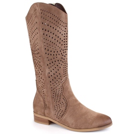 Botas de mujer en ante calado, marrón, Vinceza 58237 1