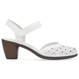 Sandalias mujer piel comodas tacon alto blanco Rieker 40991-80 5