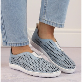 Zapatos slip-on cómodos calados de mujer, azul Rieker 52866-10 15