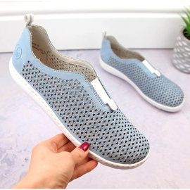 Zapatos slip-on cómodos calados de mujer, azul Rieker 52866-10 16