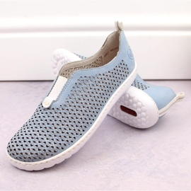 Zapatos slip-on cómodos calados de mujer, azul Rieker 52866-10 19