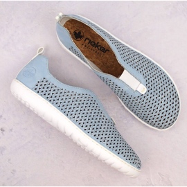 Zapatos slip-on cómodos calados de mujer, azul Rieker 52866-10 18