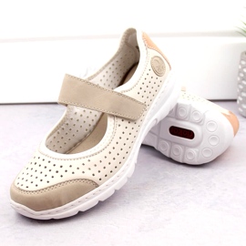 Zapatos cómodos de mujer calados con velcro, beige Rieker L32B5-81 15