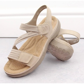 Sandalias de mujer cómodas con velcro y elásticos beige Rieker 64870-62 2