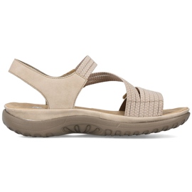 Sandalias de mujer cómodas con velcro y elásticos beige Rieker 64870-62 10