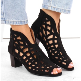 M. DASZYŃSKI Botas de mujer de ante caladas con puntera abierta, negro M.Daszyński MR1954-15 6