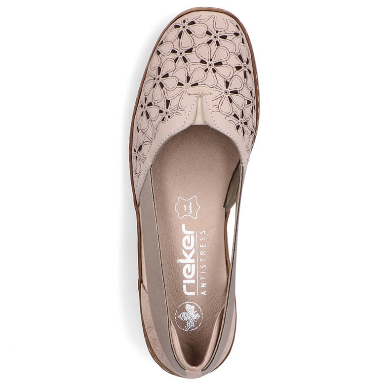 Zapatos slip-on mujer cómodos de piel verano beige Rieker 41356-60 2