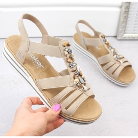 Sandalias de mujer cómodas sin cordones con bandas elásticas, beige Rieker V0649-62 9