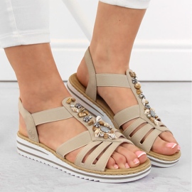 Sandalias de mujer cómodas sin cordones con bandas elásticas, beige Rieker V0649-62 14