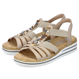 Sandalias de mujer cómodas sin cordones con bandas elásticas, beige Rieker V0649-62 6