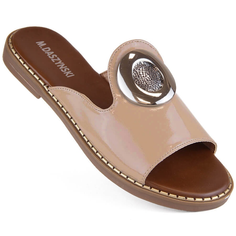 M. DASZYŃSKI Zapatillas de mujer de charol con decoración, beige M.Daszyński MR2266-5 1