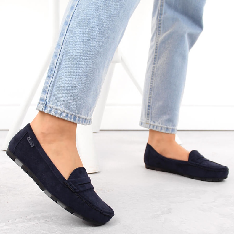 Mocasines cómodos de mujer en ante, azul marino Big Star NN274931 2
