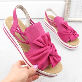 Sandalias de mujer cómodas con plataforma slip-on fucsia Rieker V0256-31 rosado 3