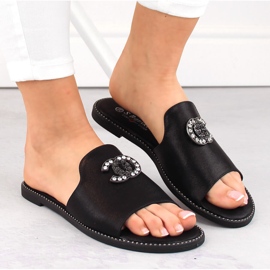 Chanclas de mujer cómodas con circonitas, negro S.Barski 050 3