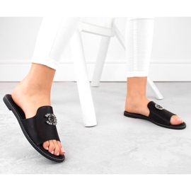 Chanclas de mujer cómodas con circonitas, negro S.Barski 050 2