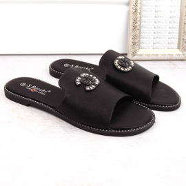 Chanclas de mujer cómodas con circonitas, negro S.Barski 050 5