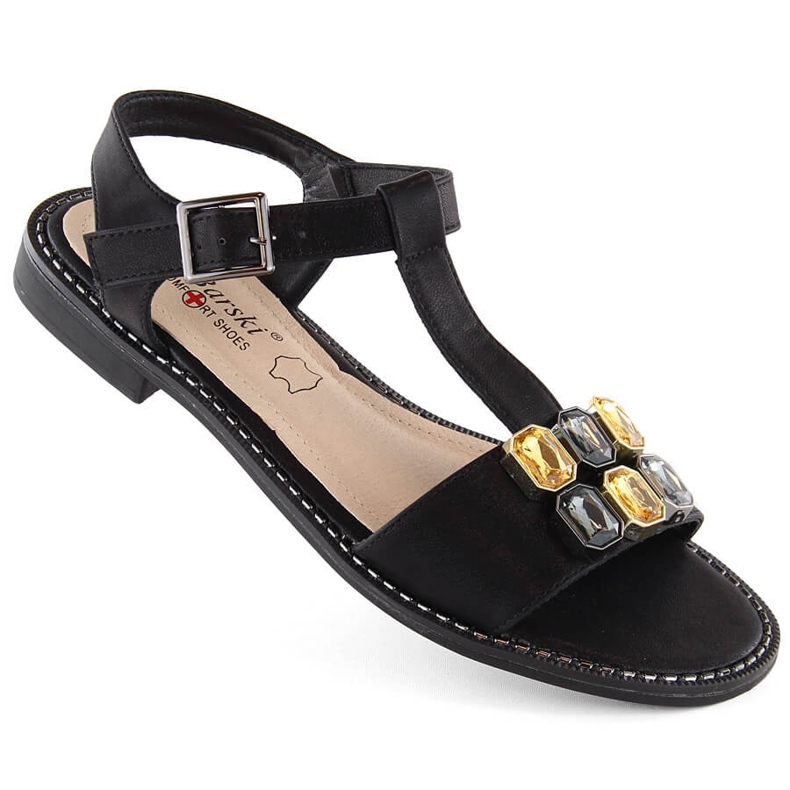 Sandalias de mujer cómodas negras con circonitas S.Barski 030 negro 1