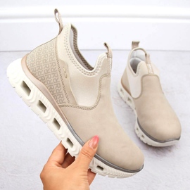 Zapatos slip-on beige cómodos y altos para mujer Rieker M6053-62 8