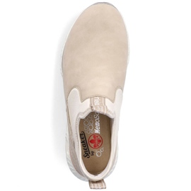 Zapatos slip-on beige cómodos y altos para mujer Rieker M6053-62 2 Zapatos slip-on beige cómodos y altos para mujer Rieker M6053-62 2