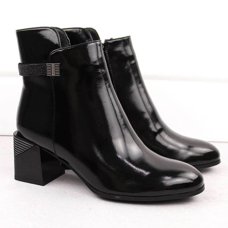 Botines de charol negro con tacón decorativo D&amp;A S.Barski Colección Premium MR880-140 2