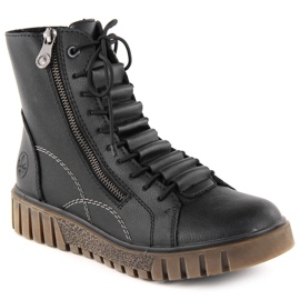 Botines de mujer de piel negra con plataforma Rieker Y3410-00 negro 10