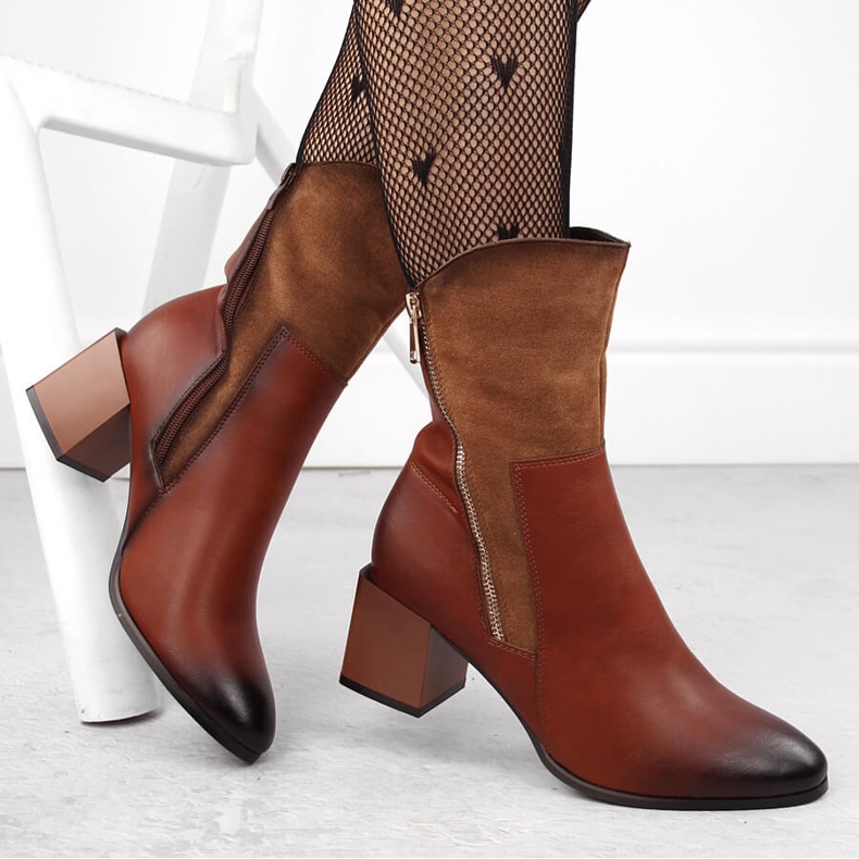 Botines de mujer aislantes de tacón marrón Jezzi ASA217-9 1