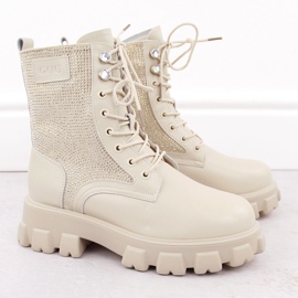 Botines mujer de piel con pedrería, beige Goe OO2N4108 2