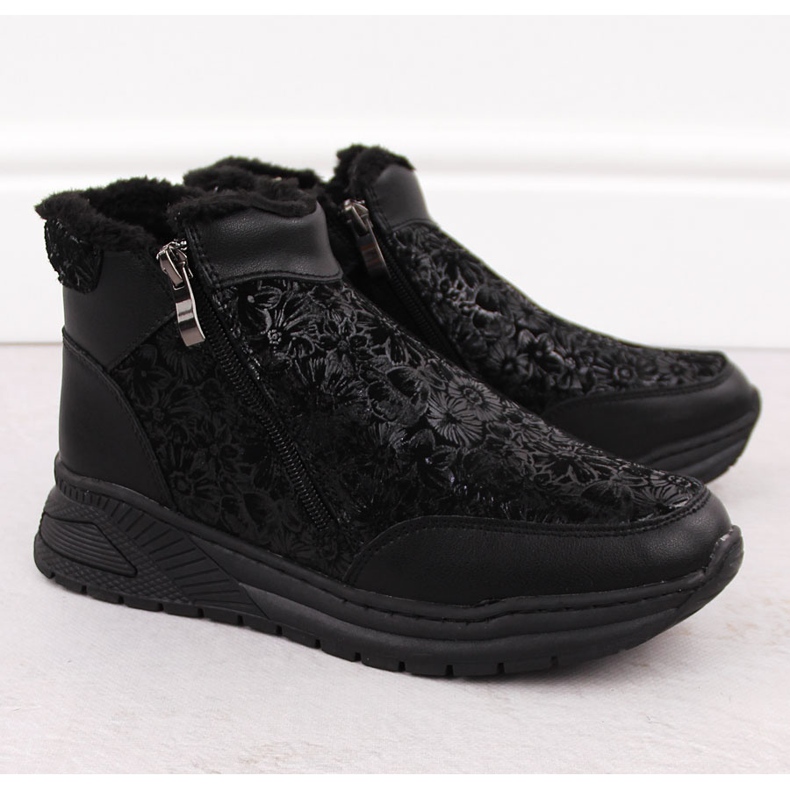 Botines mujer de piel negra con flores T.Sokolski Z24-329 negro 2