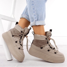 Botas de nieve de mujer con plataforma, beige Potocki 72302 4