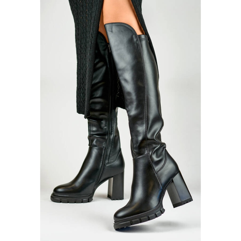 Botas negras aislantes de tacón alto para mujer GD-FL3033B negro 2 Botas negras aislantes de tacón alto para mujer GD-FL3033B negro 2