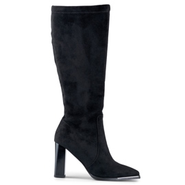 Botas de mujer con tacón y punta en punta en ante negro GD-FL3040B 4