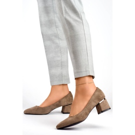 Zapatos de tacón para mujer con punta en punta y bloque bajo, ante beige GD-XR-103B-KH 4