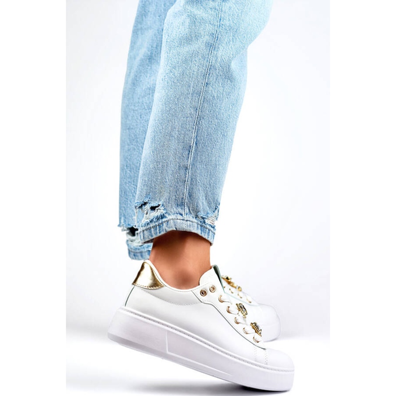 Zapatillas de mujer con plataforma y adornos, blanco EV392-1GO 2