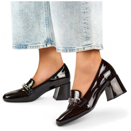 Zapatos de tacón mujer en piel con adorno, negro 24-58242B 1