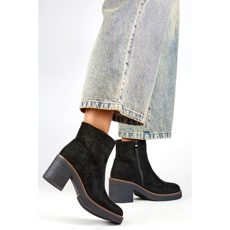 Botas clásicas de tacón para mujer en ante, negro 9613B 2