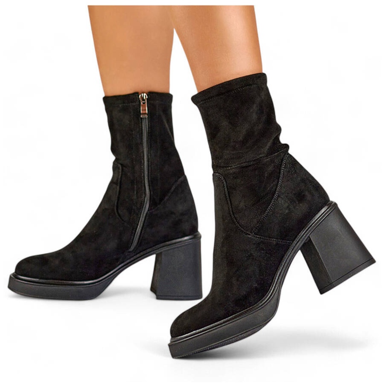 Botas de mujer con parte superior de ante elástico, negro GD-FL2202B 1