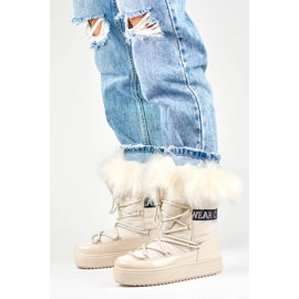 Botas de nieve para mujer con pelo decorativo, beige NB605BE 1