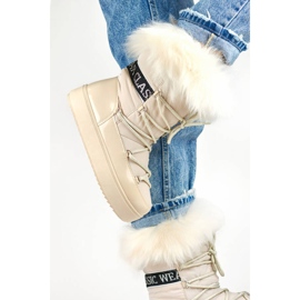 Botas de nieve para mujer con pelo decorativo, beige NB605BE 2 Botas de nieve para mujer con pelo decorativo, beige NB605BE 2