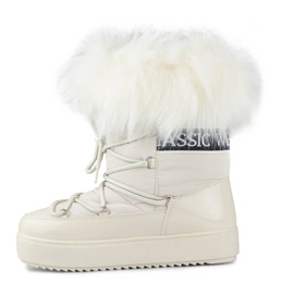 Botas de nieve para mujer con pelo decorativo, beige NB605BE 3