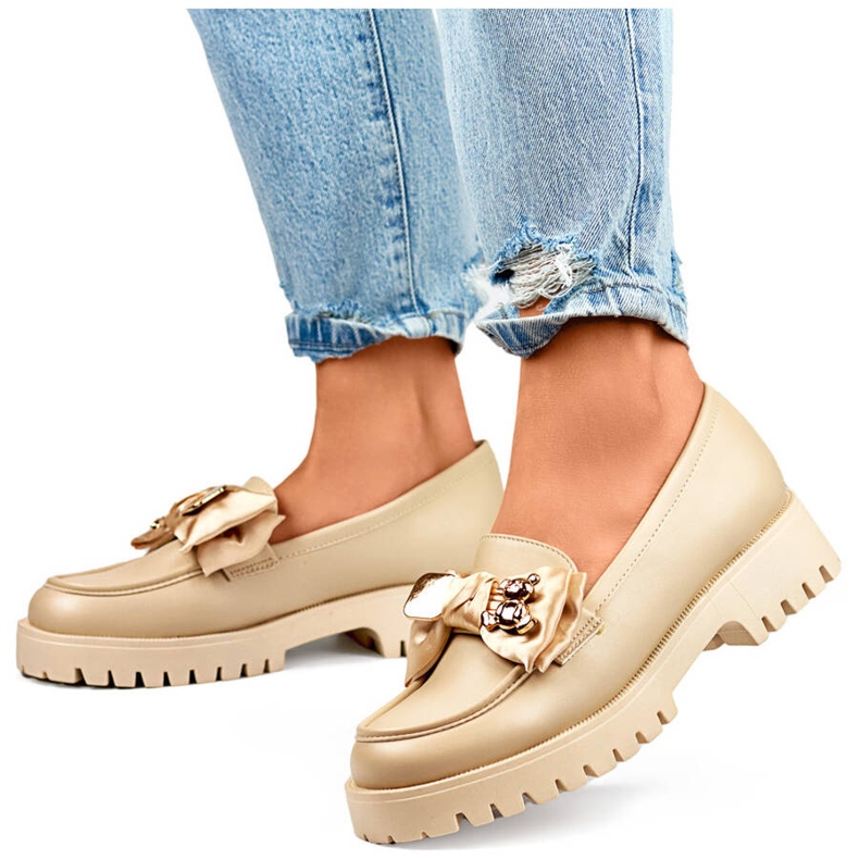 Mocasines de mujer con lazo, mocasines con osito, beige 2306BE 1