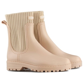 Botas de agua para mujer con parte superior elástica y calcetín, beige S23BE 4