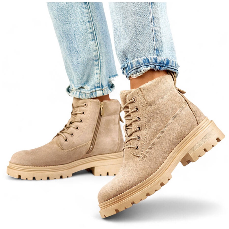 Botines aislantes de ante para mujer, beige A5201-39BE 1 Botines aislantes de ante para mujer, beige A5201-39BE 1